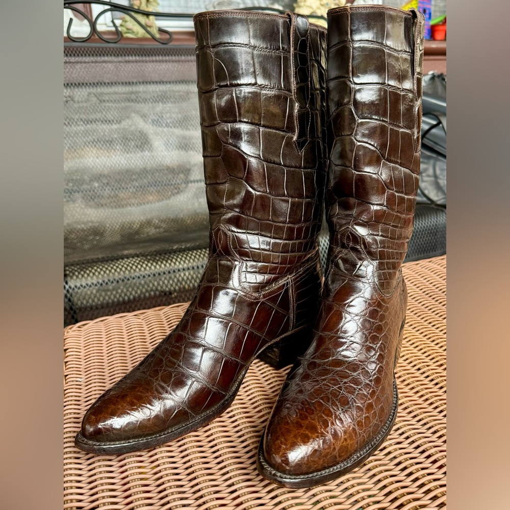 SOLD! Full Regal Cut Chocolate Brown American Alligator Belly Boots